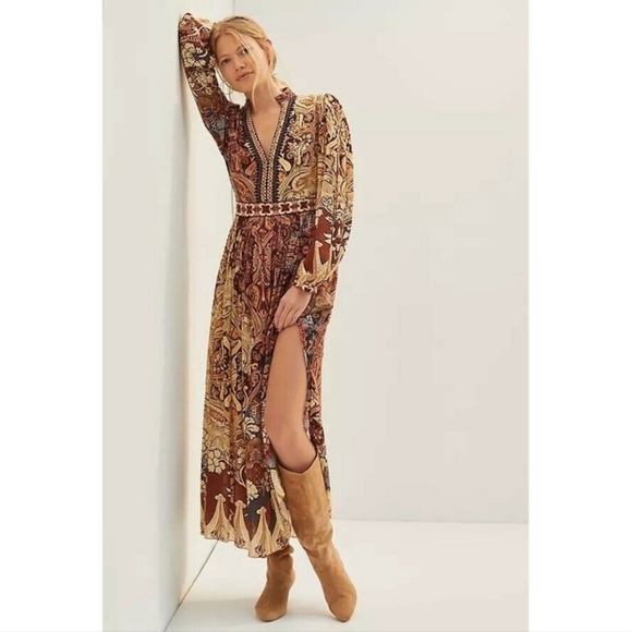 NEW Anthropologie Bhanuni by Jyoti Abstract Print Boho Sequin V Neck Dress 2 - Picture 3 of 16